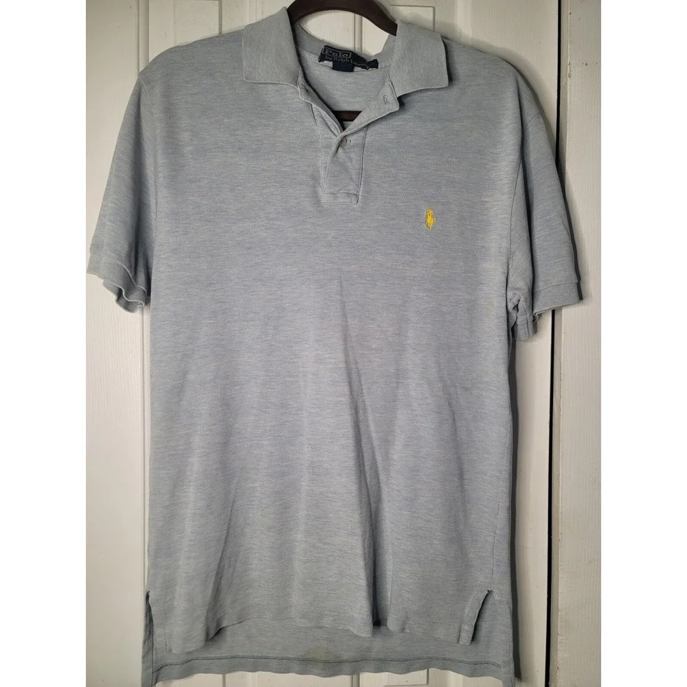 Ralph lauren polo short sleeved Small Heathered bluish gray Yellow Logo SKU85